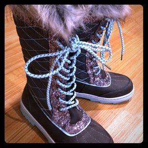 Justice Gray and Blue Glitter Snow Boots